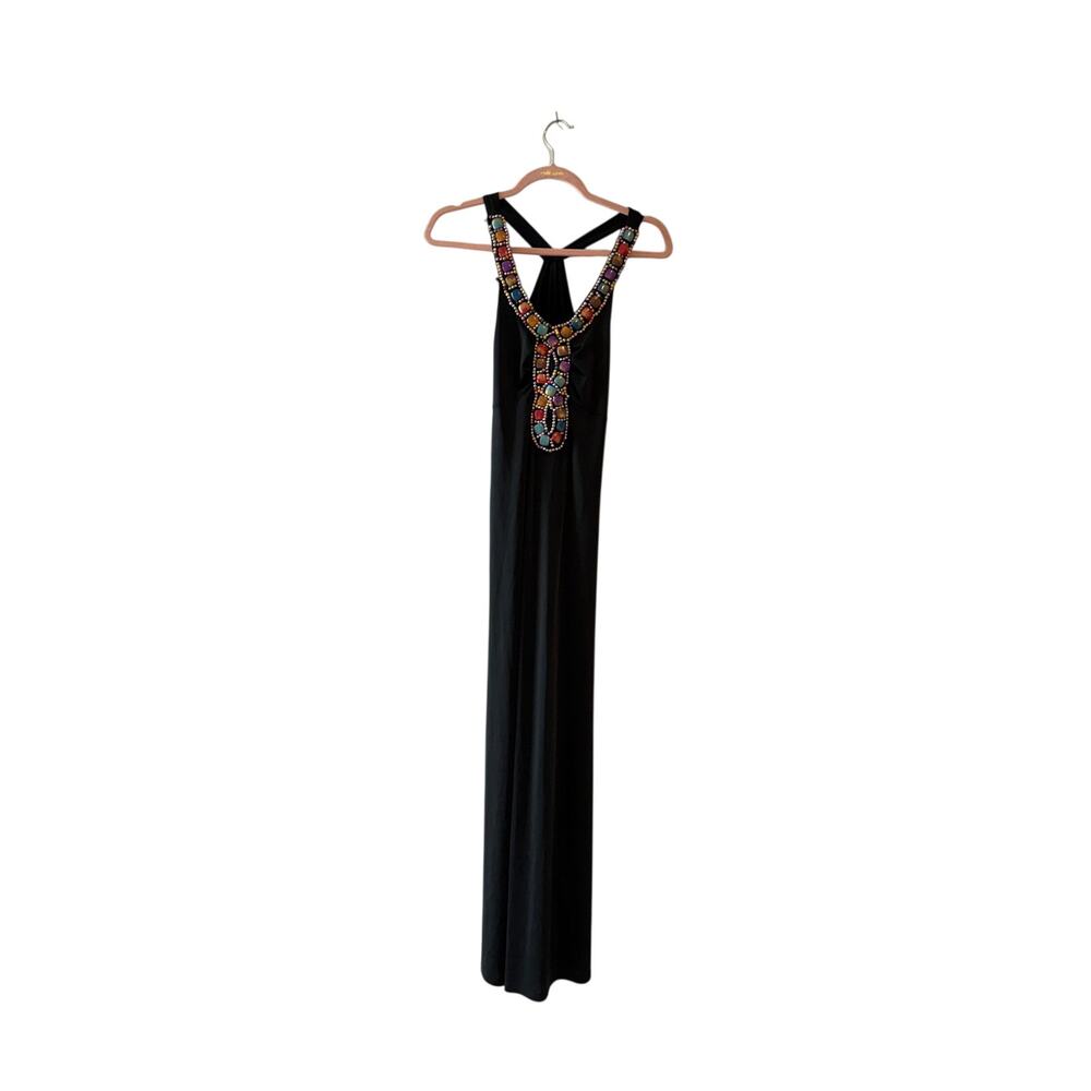 Black Beaded Maxi Dress Size Small Boho Vacation Unique Festival Stretch Summer
